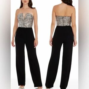 Dress the Population Fernanda Sequin Top Black and Silver Jumpsuit, XL